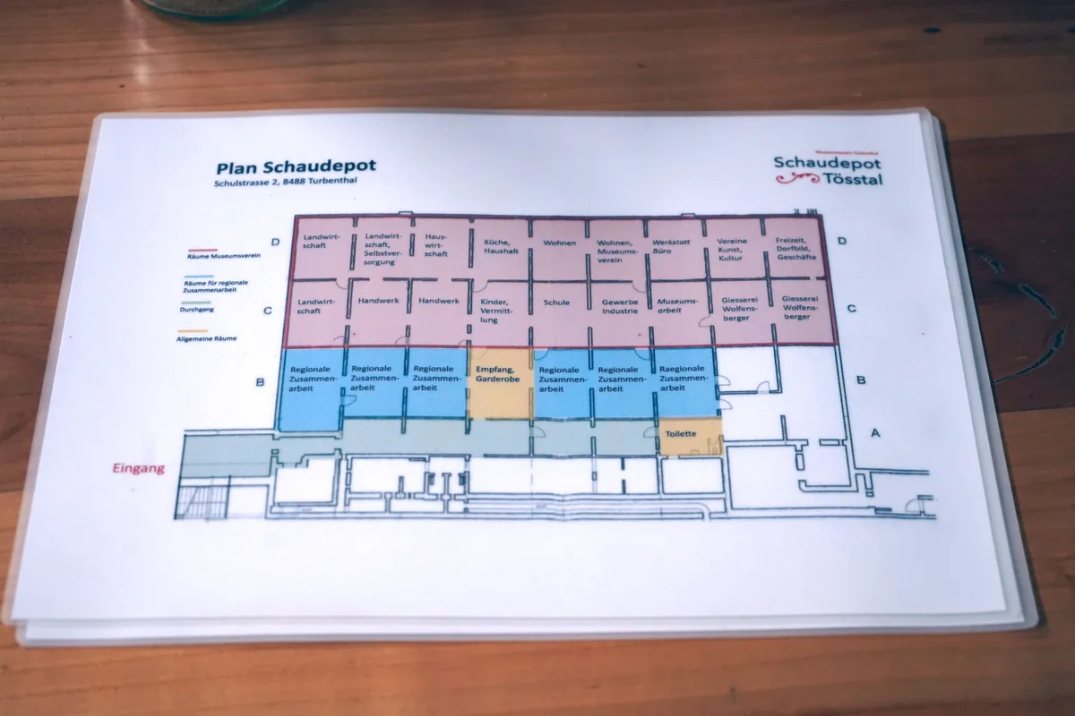 Der Museumsverein Turbenthal nutzt bisher nur einen Bruchteil der Räume – für die Sammlung des Ortsmuseums Wila gibt es also Platz genug. Grundriss des Schaudepots im Tösstal.