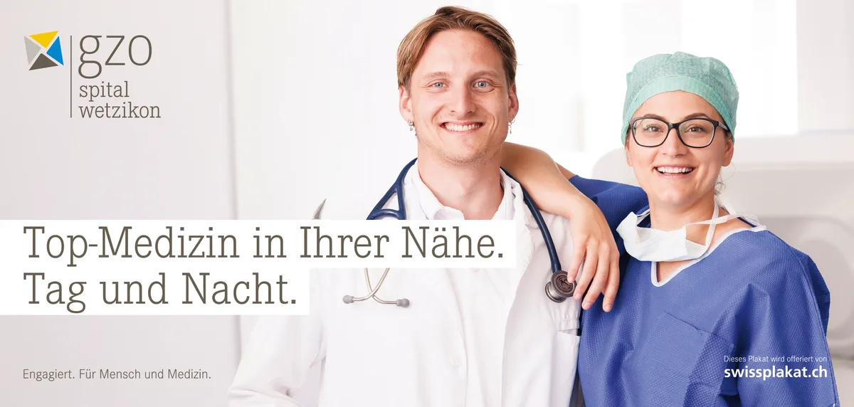Die Plakate zeigen Mitarbeitende des GZO Spitals Wetzikon.
