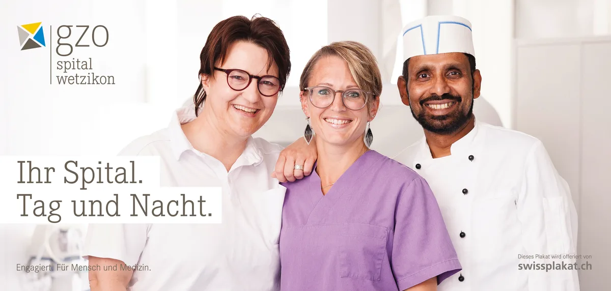 Die Plakate zeigen Mitarbeitende des GZO Spitals Wetzikon.