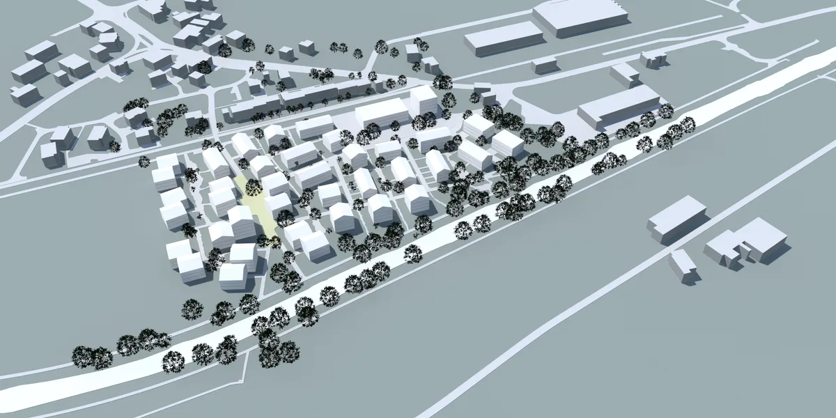 Man sieht eine Visualisierung einer Überbauung.