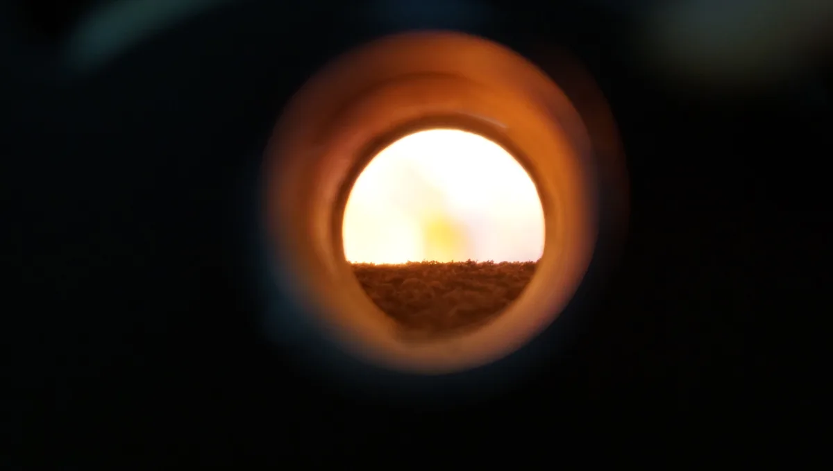 Blick in die Feuerkammer einer Heizung.