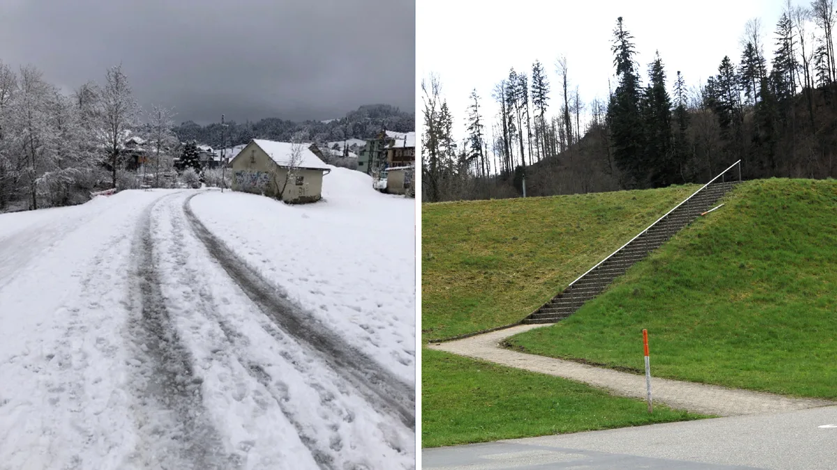 26315653-3 Im Winter ist der Fussweg ins Altladenberg-Quartier oft vereist. Und der Alternativweg über die Brücke ist nicht barrierefrei.