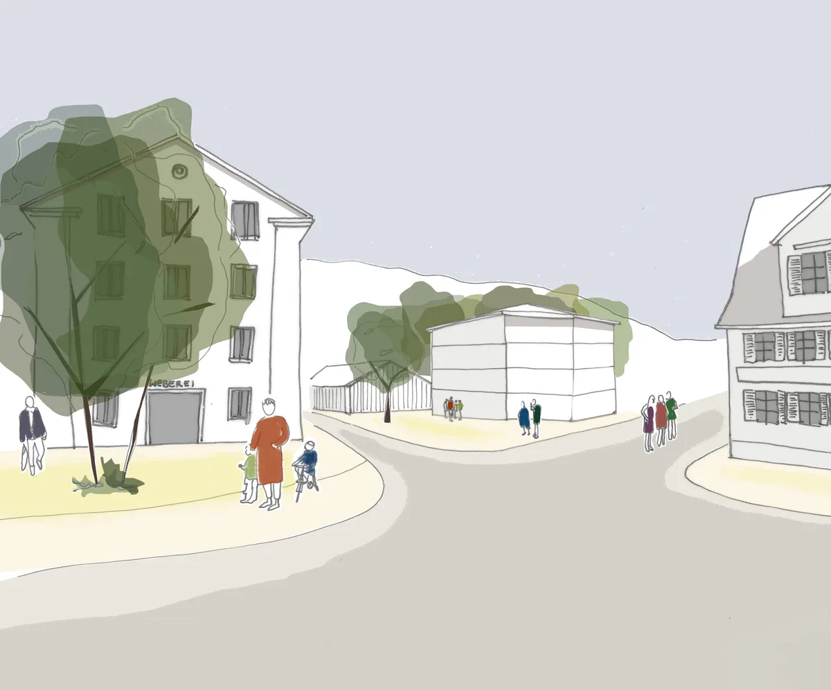 Bauprojekte für die einzelnen Häuser gibt es noch keine. Deshalb ist die Gestaltung noch sehr offen. Man sieht Visualisierungen eines Quartiers.