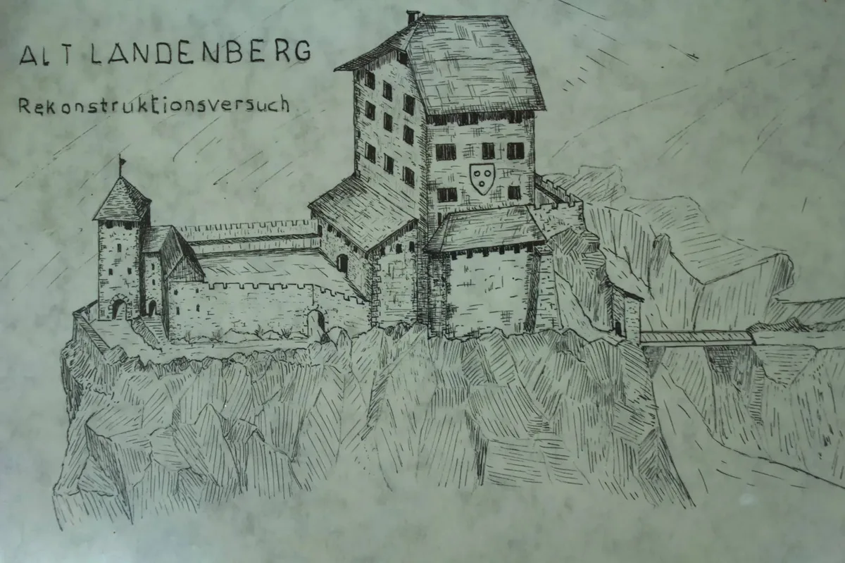 Man sieht eine Zeichnung einer Burg.