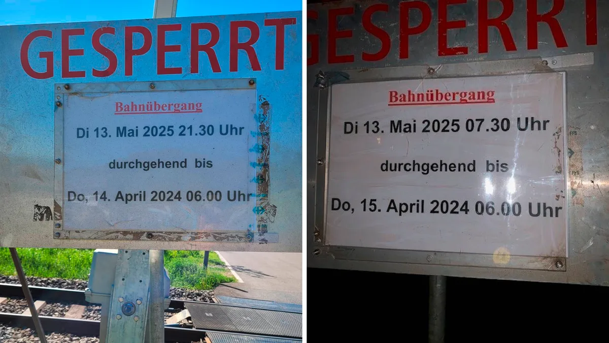 25511533-2 «Wie geht das?», fragt ein Leser. Bauarbeiten bis in die Vergangenheit. Die SBB wollen die Schilder korrigieren.