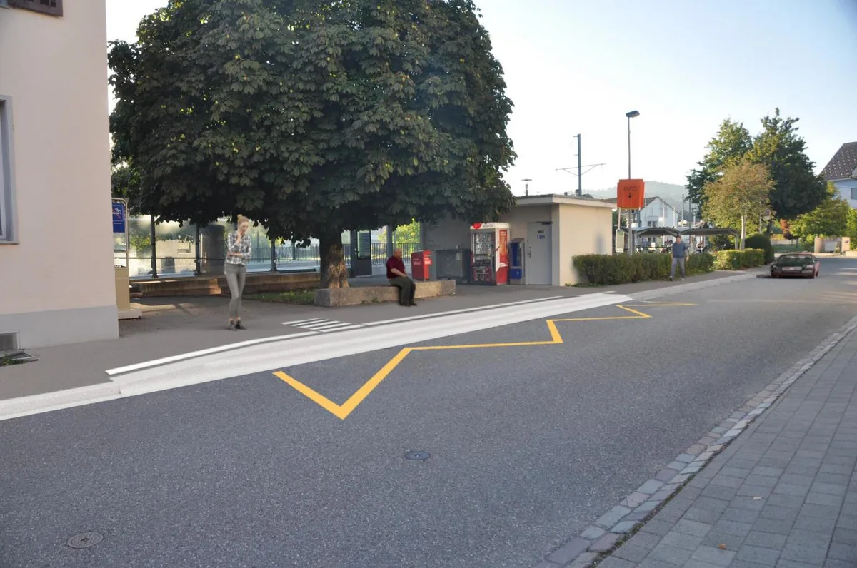 Die Visualisierung zeigt, wie die neue Bushaltestelle beim Bahnhof Wila aussehen wird. Die Visualisierung zeigt, wie die neue Bushaltestelle beim Bahnhof Wila aussehen wird.