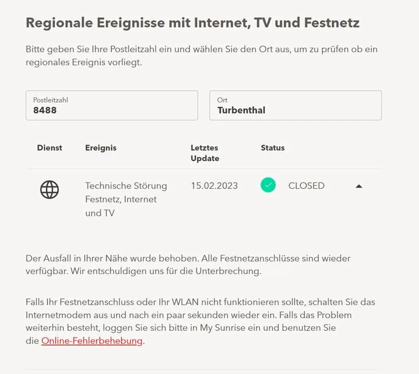 Man sieht einen Screenshot der Sunrise-Website.