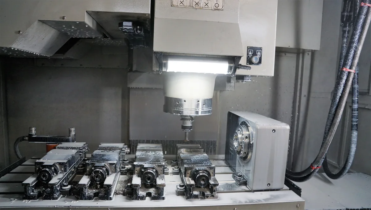 Man sieht, wie eine CNC-Maschine ein Stück zuschneidet.