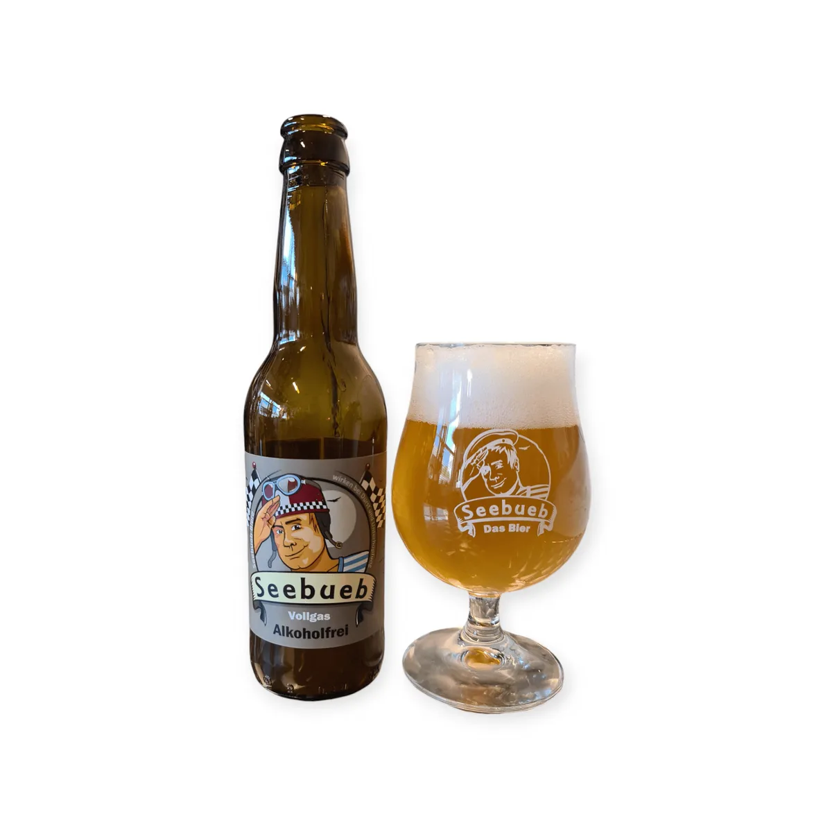 Eine Flasche und ein Glas.