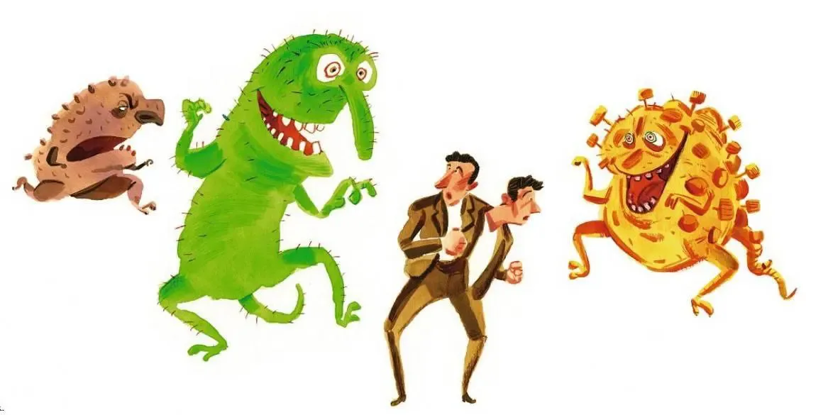 Welches Virus ist schneller? Man sieht eine Illustration, die eine Grippe aufzeigt und das, was man dagegen tun kann.