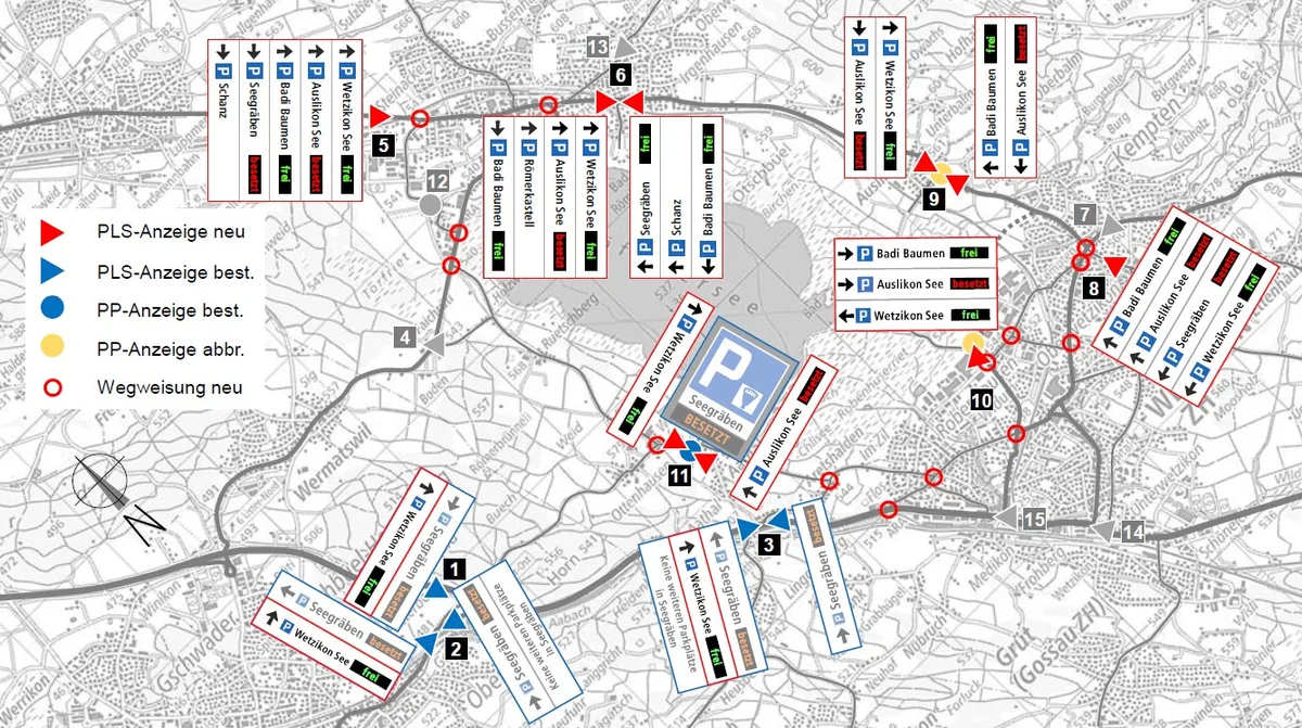 Man sieht eine Karte mit Parkplatzangaben. 
