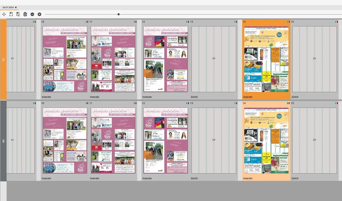 Screenshots von Computerprogrammen der Druckvorstufe.