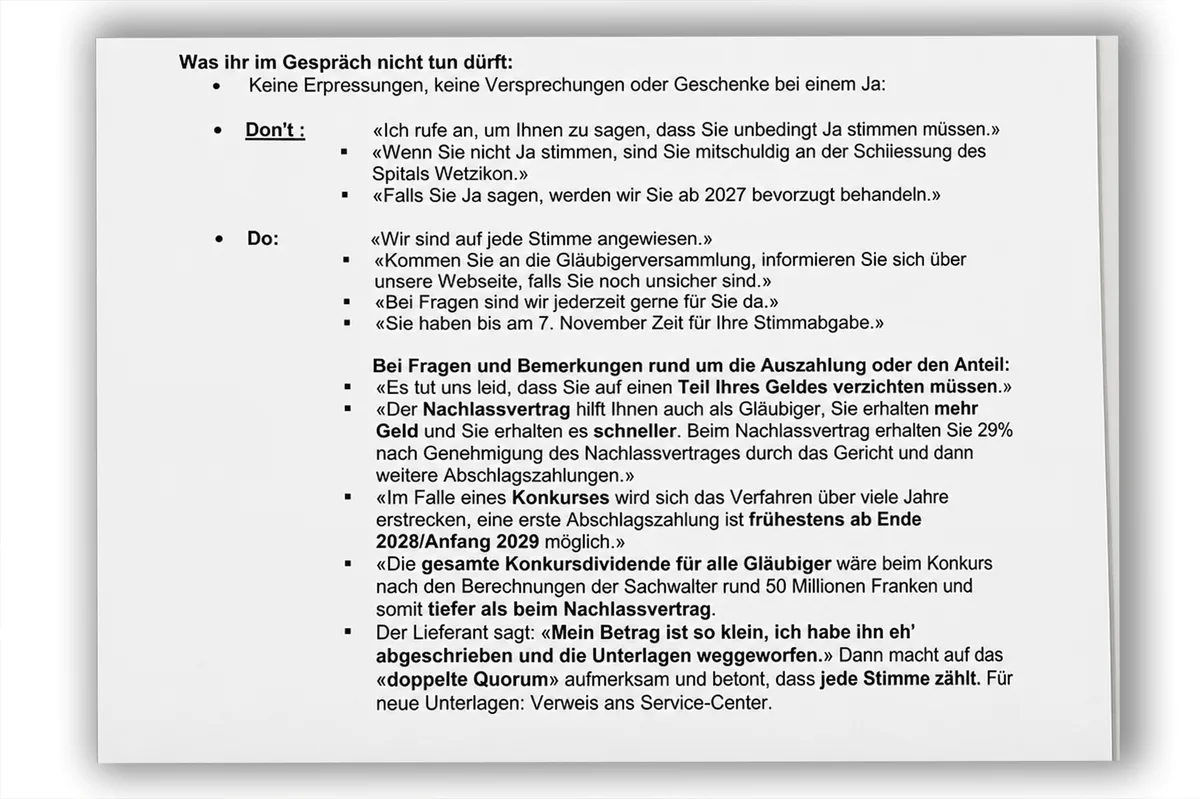 Dos and Don’ts: Brief an die Mitarbeitenden der GZO AG.