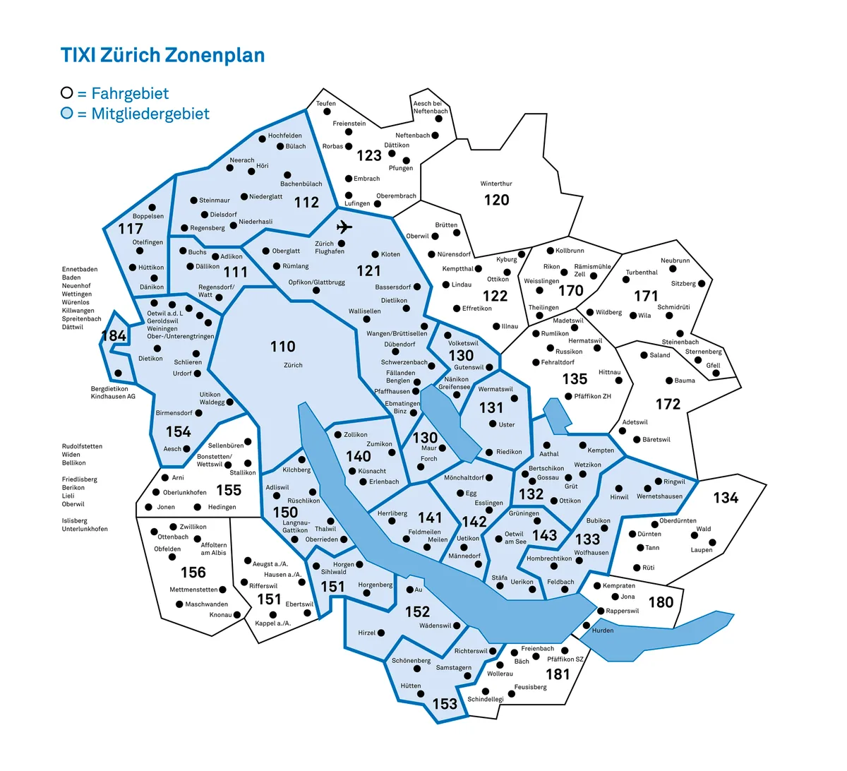 Zonenplan des Fahrdienstes Tixi .