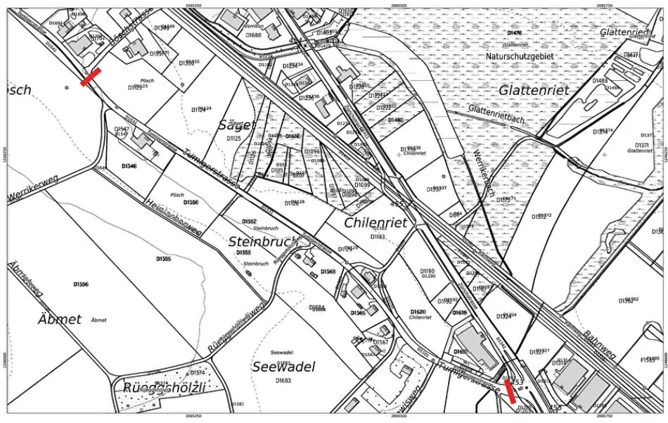 Kartenausschnitt der Tumigerstrasse in Uster