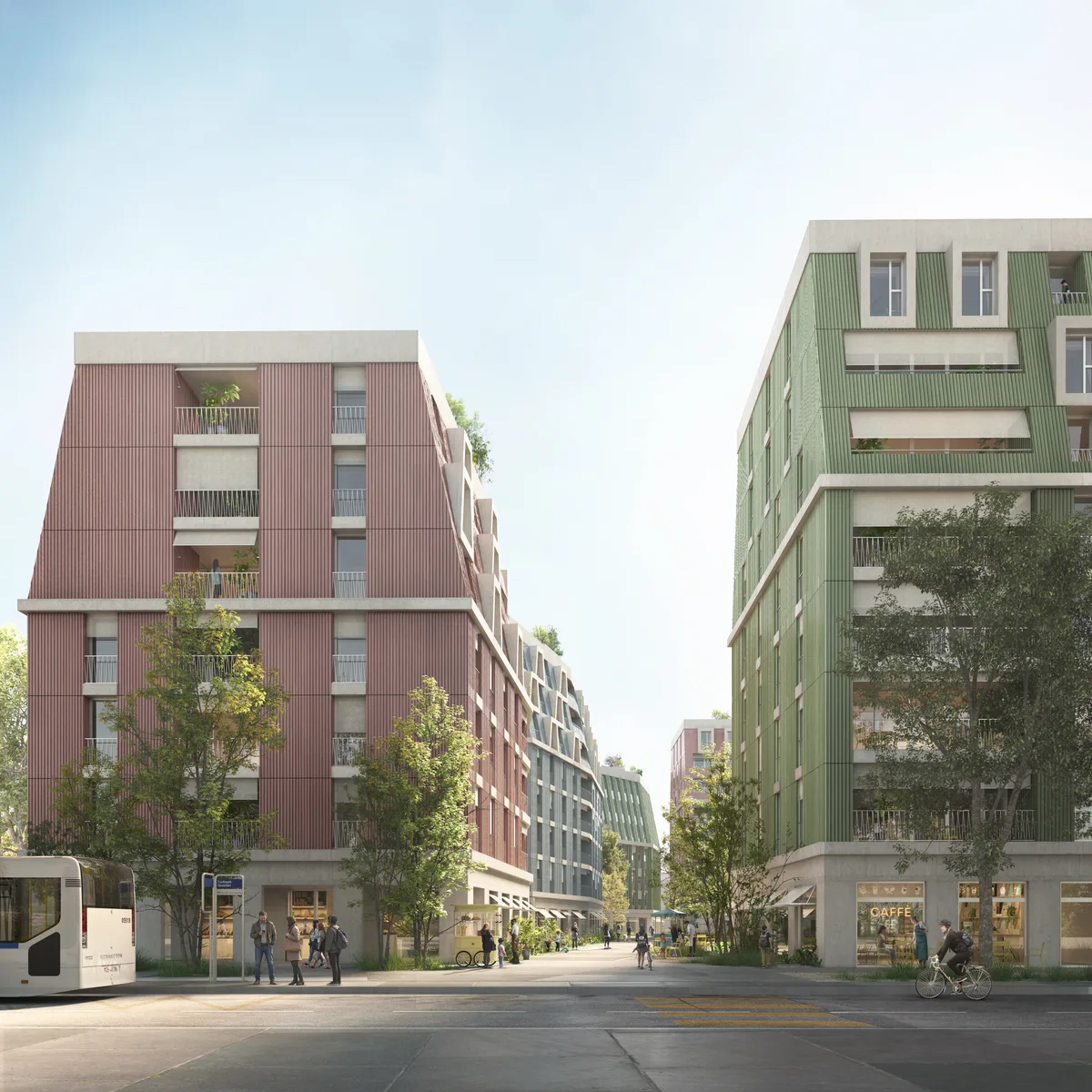 Wohnungen, Büros und Läden sollen im Quartier Torfmatt entstehen. Eine Visualisierung von Wohnbauten.