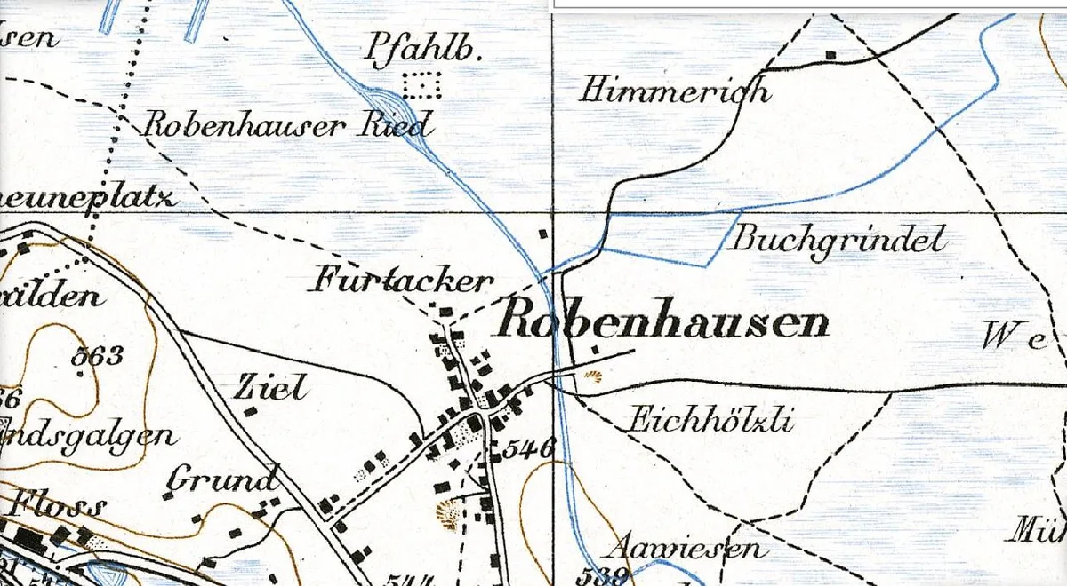 Kartenausschnitt von Robenhausen aus der Siegfriedkarte 1880.