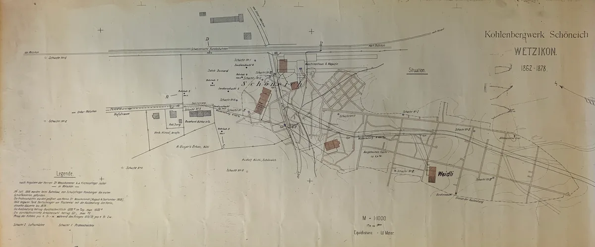 Dokumente zum Kohleabbau in der Schöneich in Wetzikon, insbesondere zu den Versuchsbohrungen von 1942, liegen alle im Ortsarchiv Wetzikon