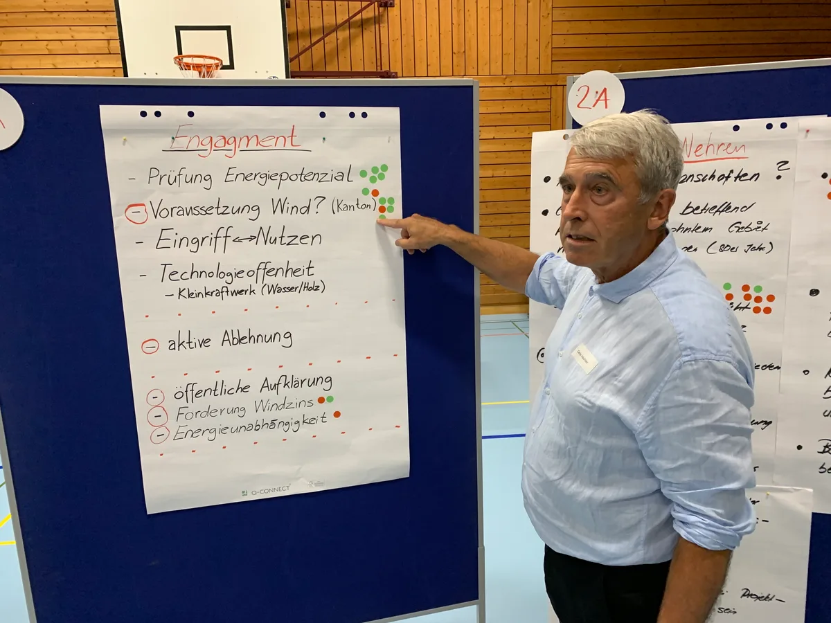 Gemeindepräsident Carlo Hächler (FDP) erläutert die Resultate des Workshops.