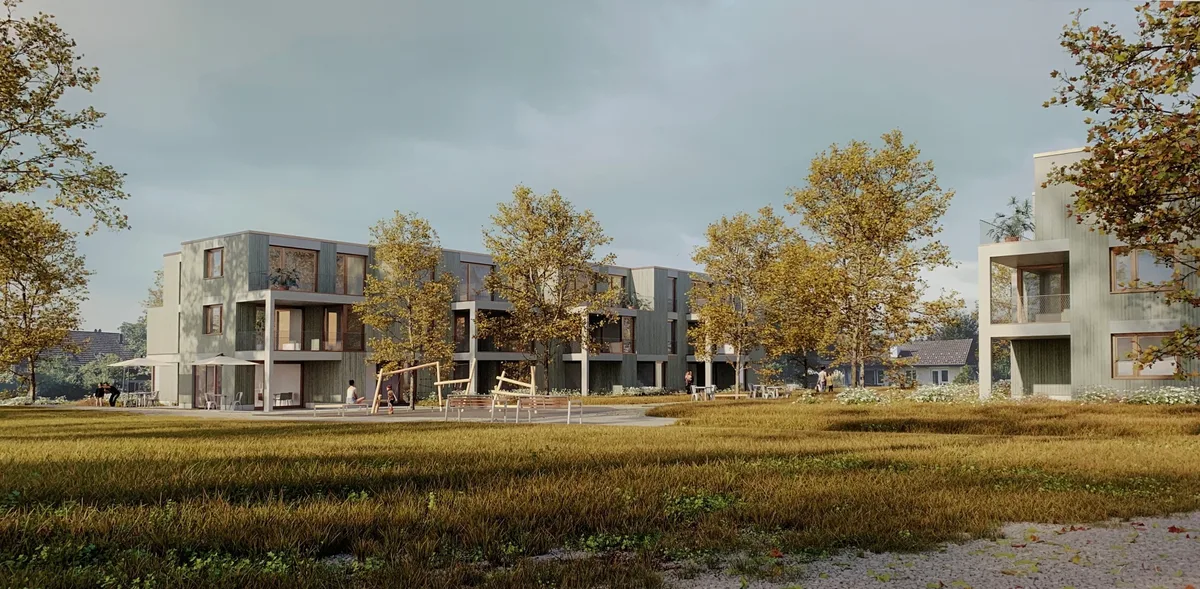 Modell Visualisierung Plan des Siegerprojekts im Architekturwettbewerb der Wohn- und Siedlungsgenossenschaft Zürich (wsgz) für Generationenwohnen im Ortsteil Sack von Seegräben im Dezember 2022