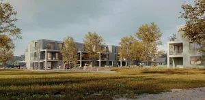 10337106-15 Modell Visualisierung Plan des Siegerprojekts im Architekturwettbewerb der Wohn- und Siedlungsgenossenschaft Zürich (wsgz) für Generationenwohnen im Ortsteil Sack von Seegräben im Dezember 2022