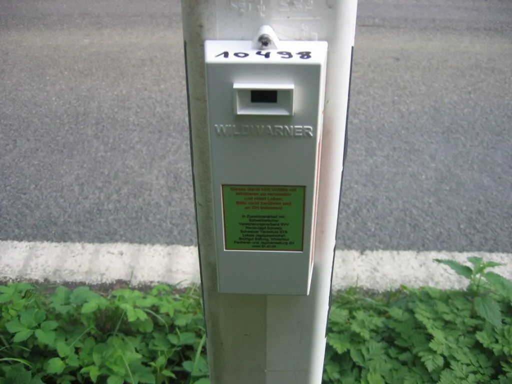 Die Wildwarner lösen einen Piepston aus, wenn ein Auto vorbeifährt und sollen das Wildtier abschrecken. Wildwarngerät im Zürcher Oberland