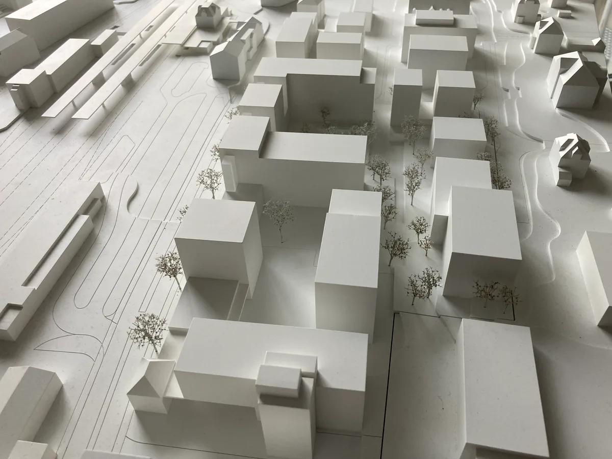 Gestaltungsplan Pestalozzistrasse in Wetzikon, der im Februar 2023 öffentlich aufgelegt worden ist; Visualisierung  Modell  Plan Karte