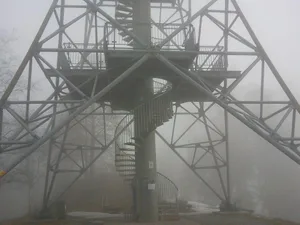 12091330-1 Der Bachtelturm im Nebel, aufgenommen von Liselotte Küpfer aus Rüti.