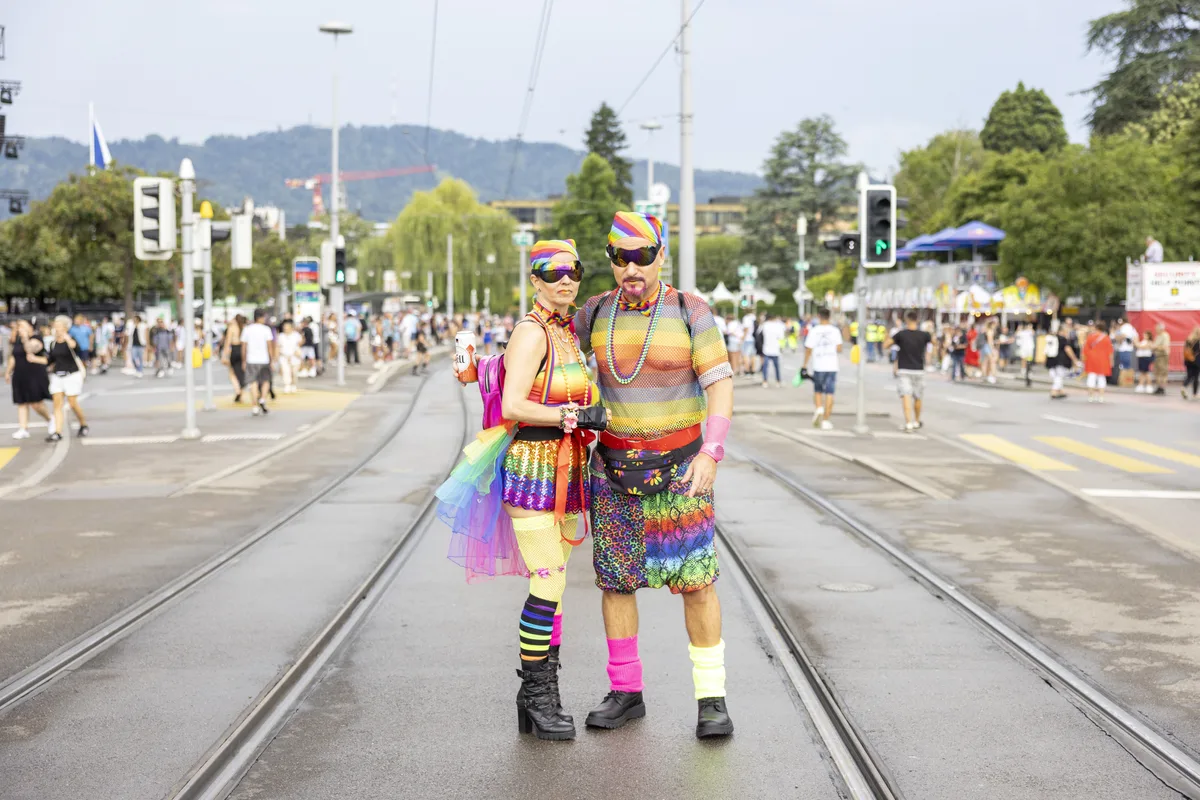 Dressed up participants during the 30th Street Parade in the city center of Zurich, Switzerland, Saturday, August 12, 2023. The annual dance music event Street Parade runs this year under the claim.