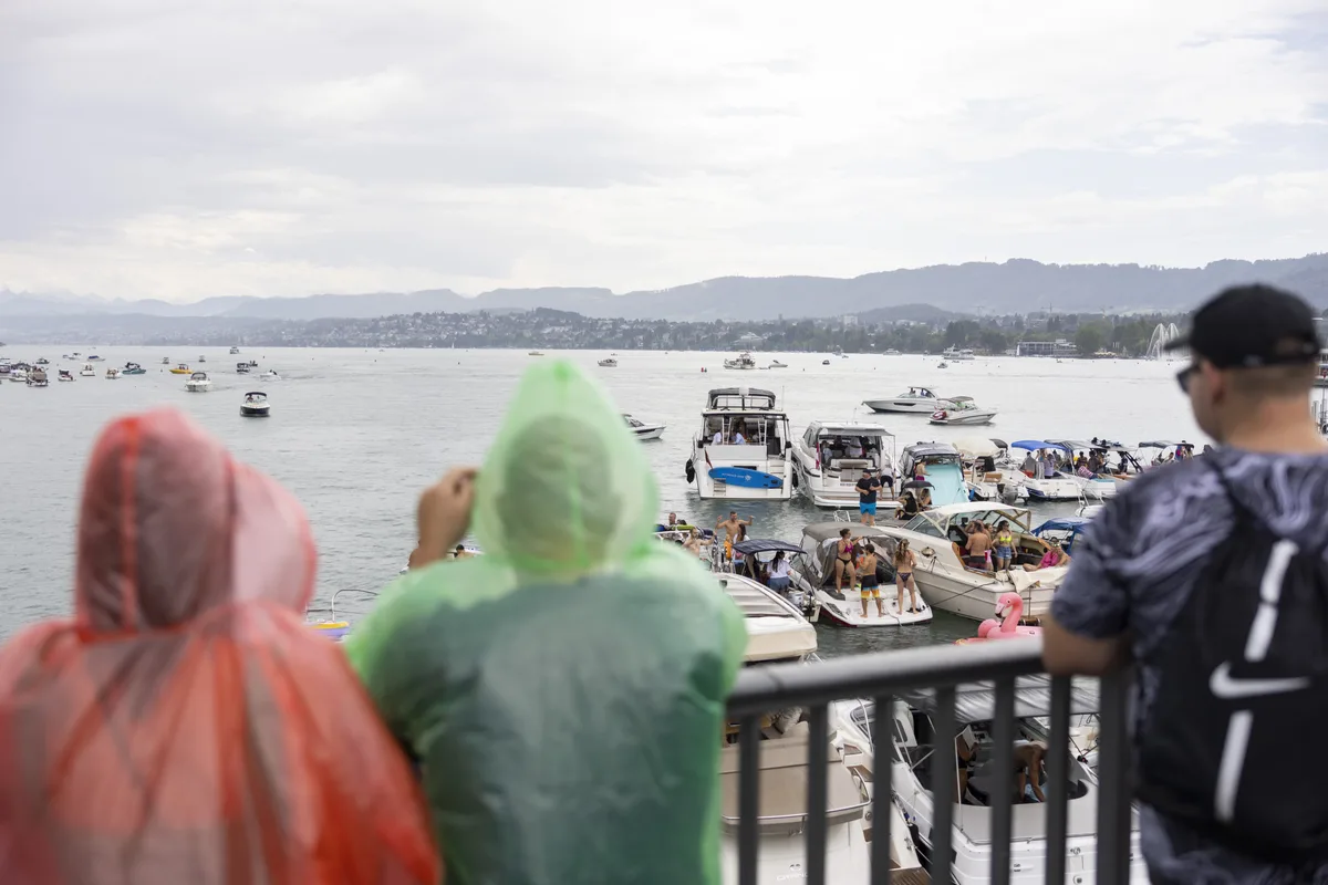 Participants on Boats during the 30th Street Parade in the city center of Zurich, Switzerland, Saturday, August 12, 2023. The annual dance music event Street Parade runs this year under the claim