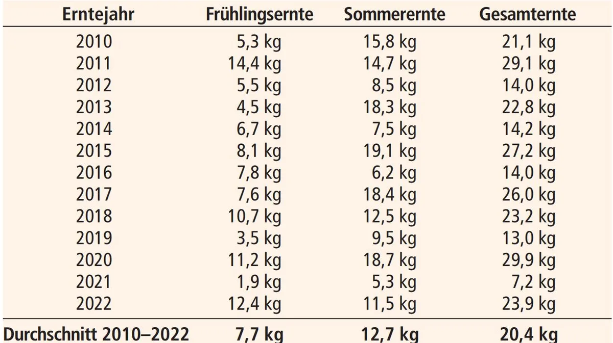 Tabelle Honigernte 2022