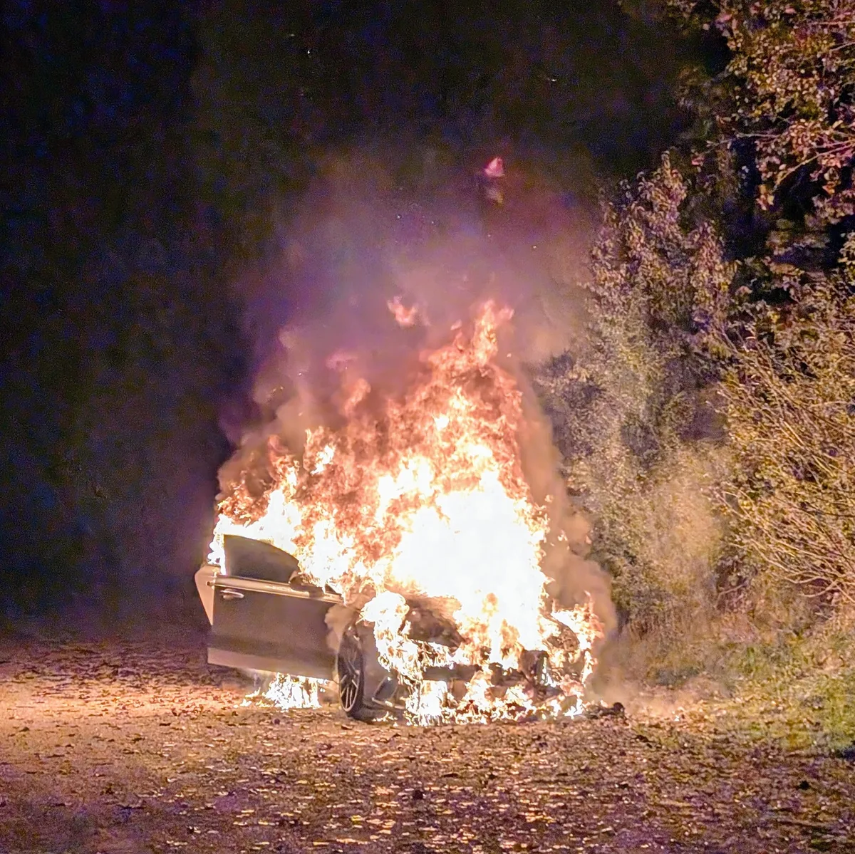 Das Auto brannte vollständig aus. Das Auto brannte vollständig aus.