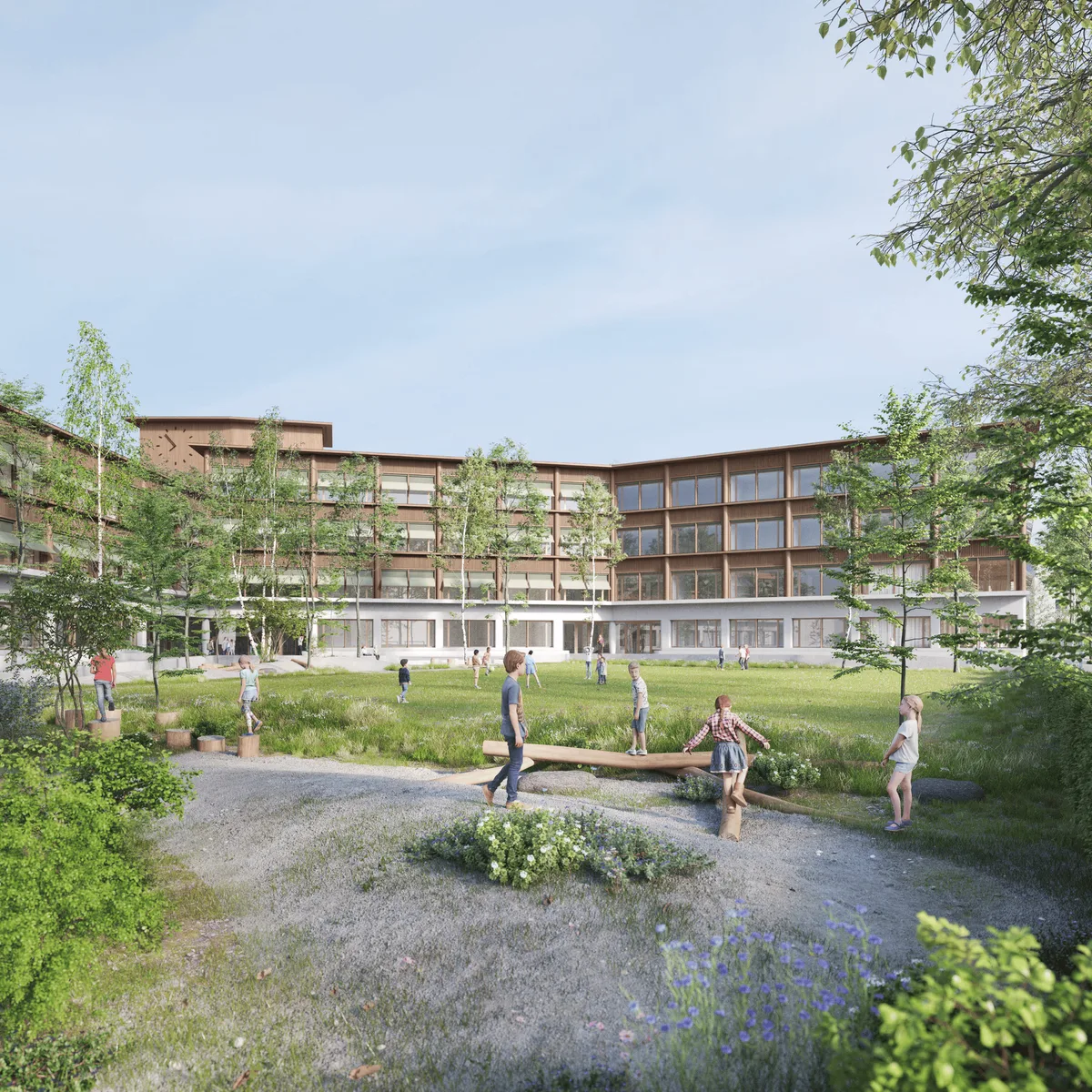 Platz für 18 Primarschul- und 4 Kindergartenklassen: Der geplante Neubau Birchlen in Dübendorf. Visualisierung der Primarschule Dübendorf.