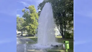 22088925-3 Durch die Kollision mit einem Lieferwagen brach der Hydrant ab, wodurch das Wasser unkontrolliert auslief.