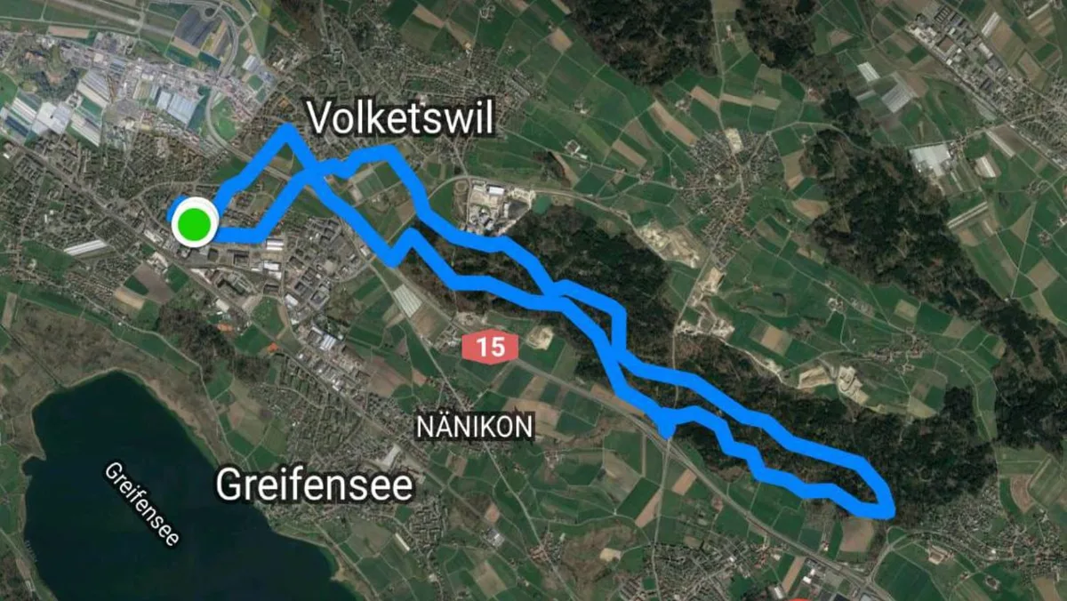 Joggingrunde von Volketswil nach Uster, in der Mitte Greifvogelattacke.