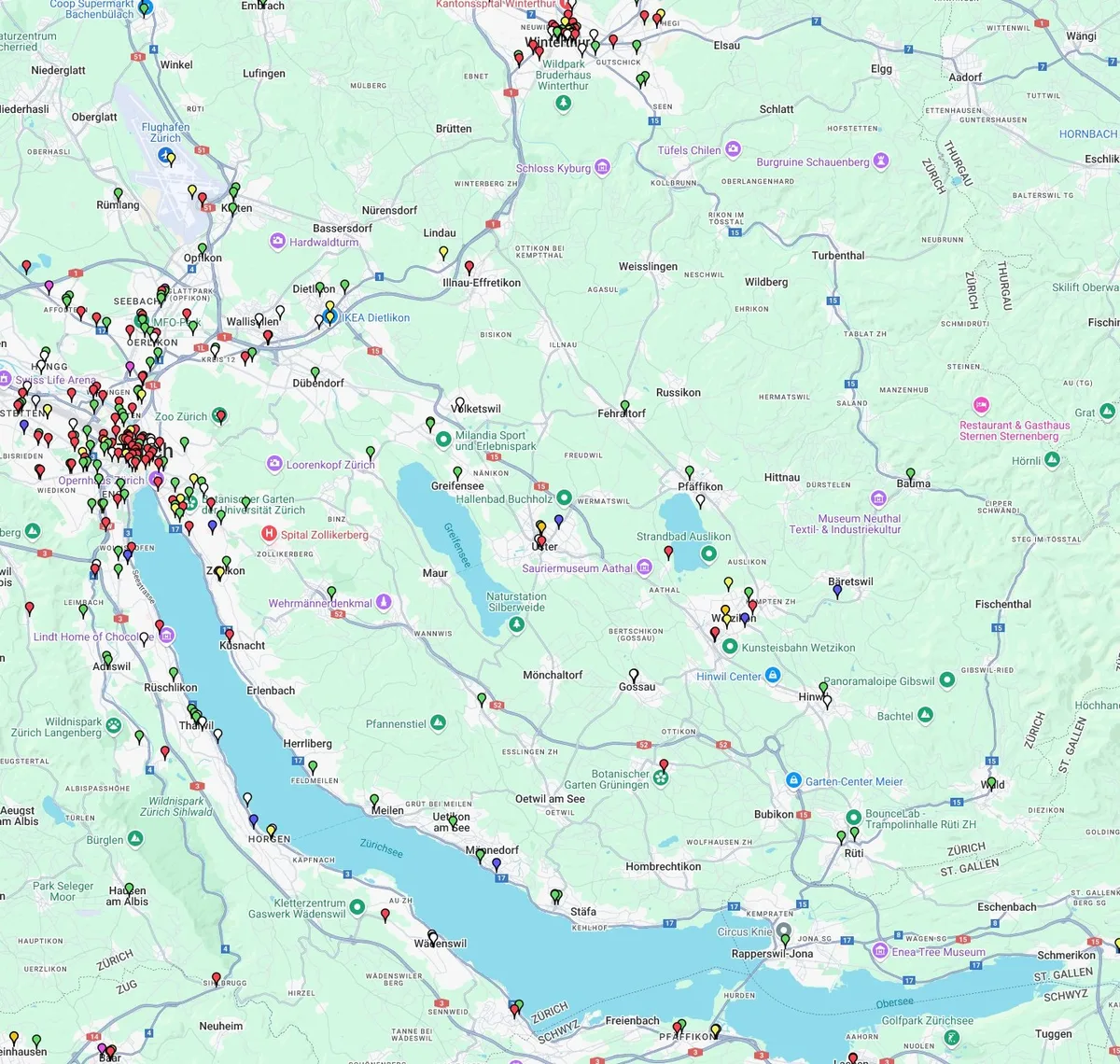 Screenshot der Karte der Mamamap mit den eingetragenen Standorten.