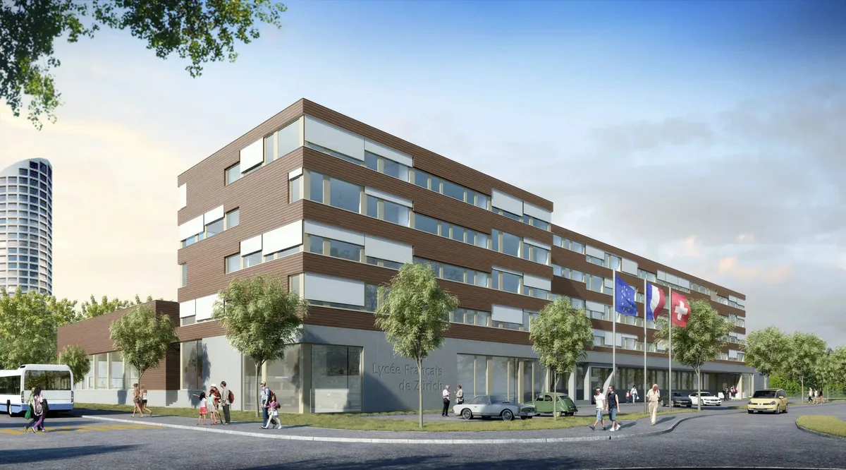 Das Lycée Français hat am neuen Standort im Dübendorfer Quartier Hochbord seine Kapazität verdoppelt (im Bild noch als Visualisierung). Schule