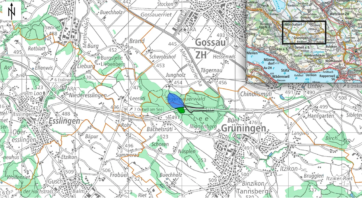 Standortplan. Zwischen Grüningen und Esslingen.