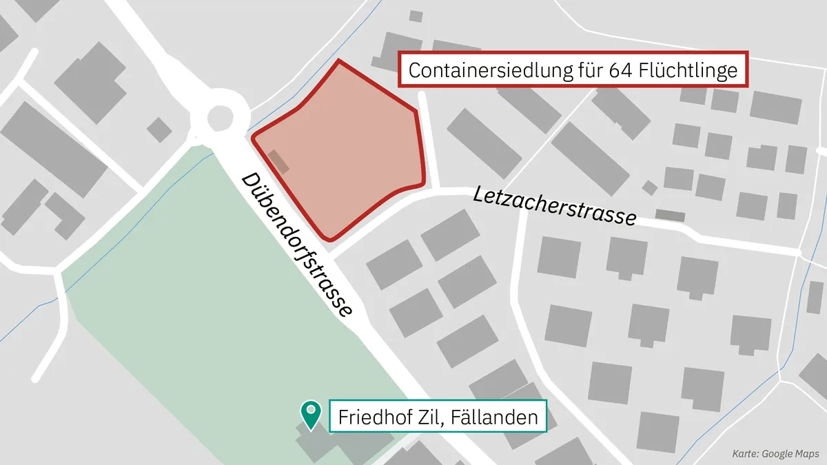 Karte mit einer Containersiedlung für 64 Flüchtlinge.