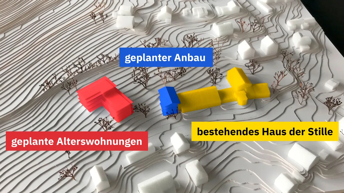 Die Stiftung will nicht nur Alterswohnungen, sondern auch einen Anbau für das Haus der Stille bauen. Übersichtsplan Alterswohnungen Wildberg