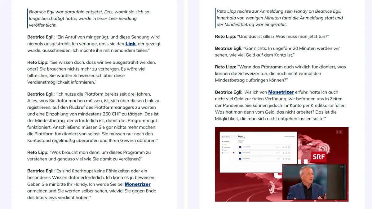 Screenshot des Online-Artikels über Beatrice Egli.