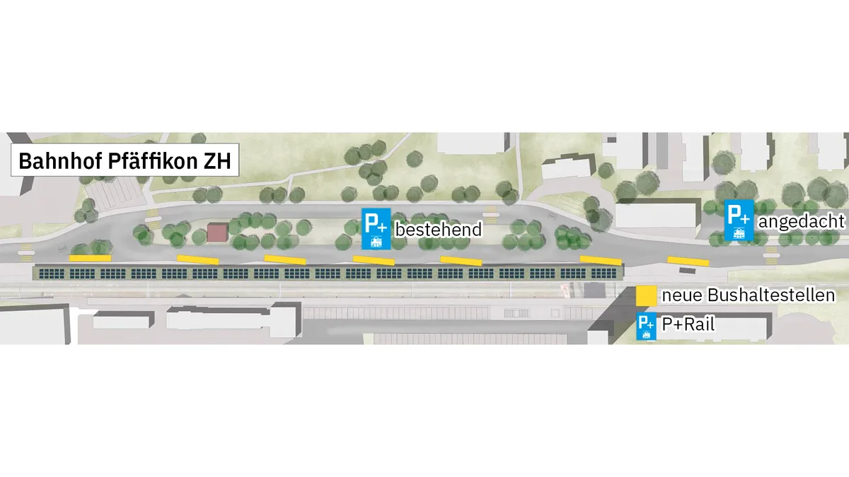 Plan des Busbahnhofs Pfäffikon mit den geplanten neuen Bushaltestellen.