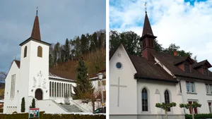 23251355-1 Kirche Turbenthal links, Kirche Kollbrunn rechts.