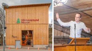 23886672-2 Regierungsrat Martin Neukom hält eine Rede bei der Einweihung der Heizzentrale Bauma.