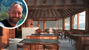 30012128-1 Eine Bildkombo von einer Vorlage eines Restaurants das gebaut wird und Päde Hofstetter.