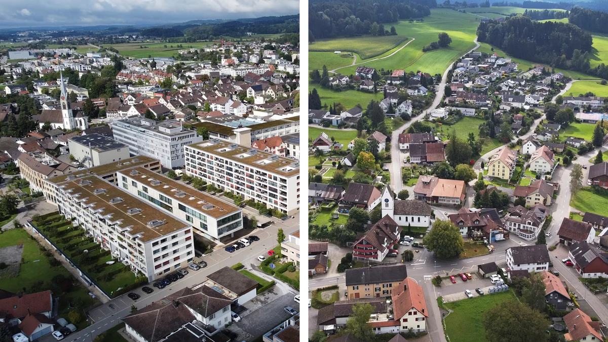 Eine Bildkombo von Wildberg und Pfäffikon.