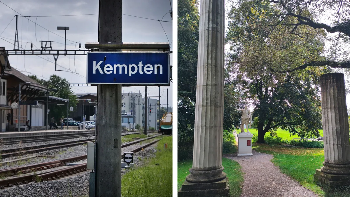 Eine Bildcombo der Station Kempten und eines Römerhofs Eine Bildcombo der Station Kempten und eines Römerhofs
