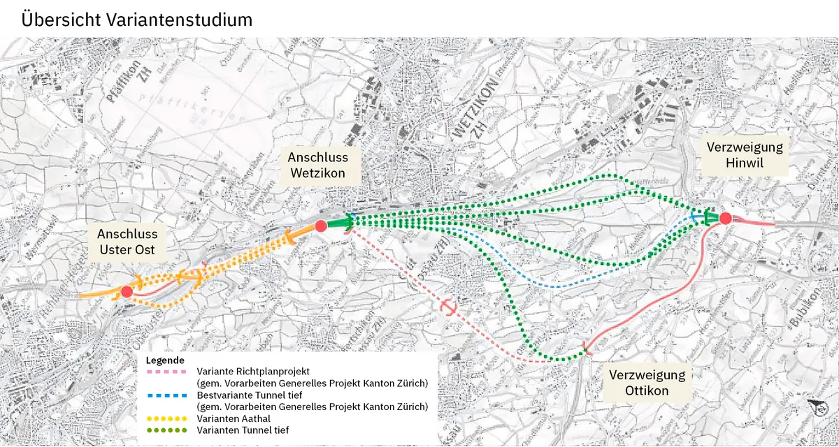 Übersichtskarte mit verschiedenen Routenvarianten.