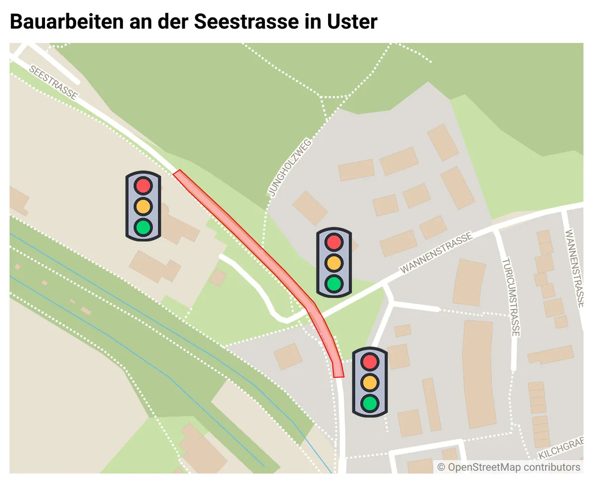 Karte mit der Wannenstrasse und der Seestrasse in Niederuster.