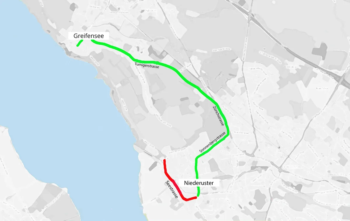 Grossräumige Umleitung
November 2025 bis November 2026 Greifensee - Niederuster.